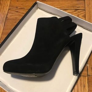 Black suede high heel booties